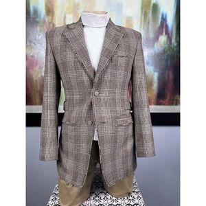 36R Mens Dekker Brown Plaid Unfinish‎ Edge 100% Cotton Jacket